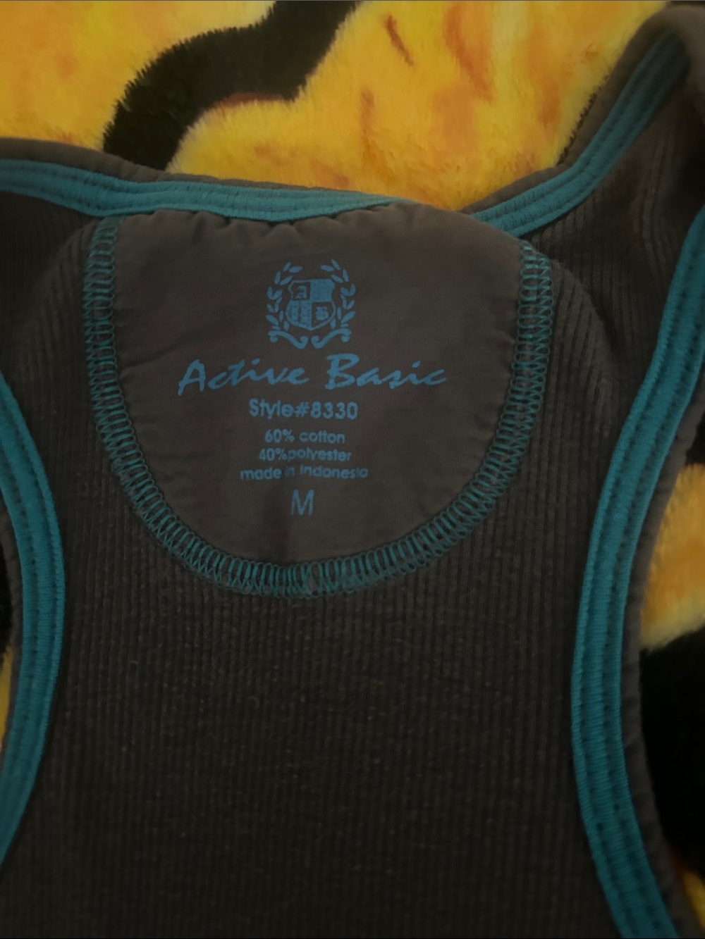 Active Basic Gray Ribbed Tank with Teal Trim Accents